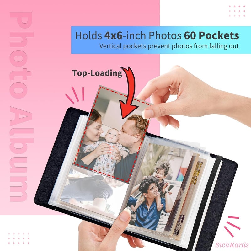 SichKards Photo Album 4x6-120 Photos Capacity,PU Leather Cover with Elastic Band,High Definition Waterproof PP Pages for Family Wedding Anniversary Baby Record,Eagle American Flag - Image 2